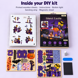 Haunted Castle DIY Magnetic Miniature Kit with Light — Kit Contents; DIY assembly required.