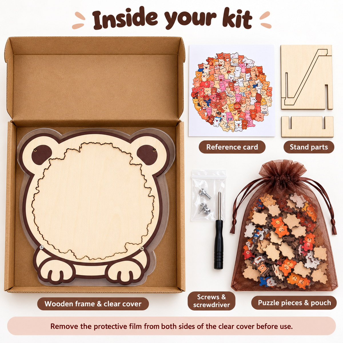 Bear wooden puzzle: kit contents