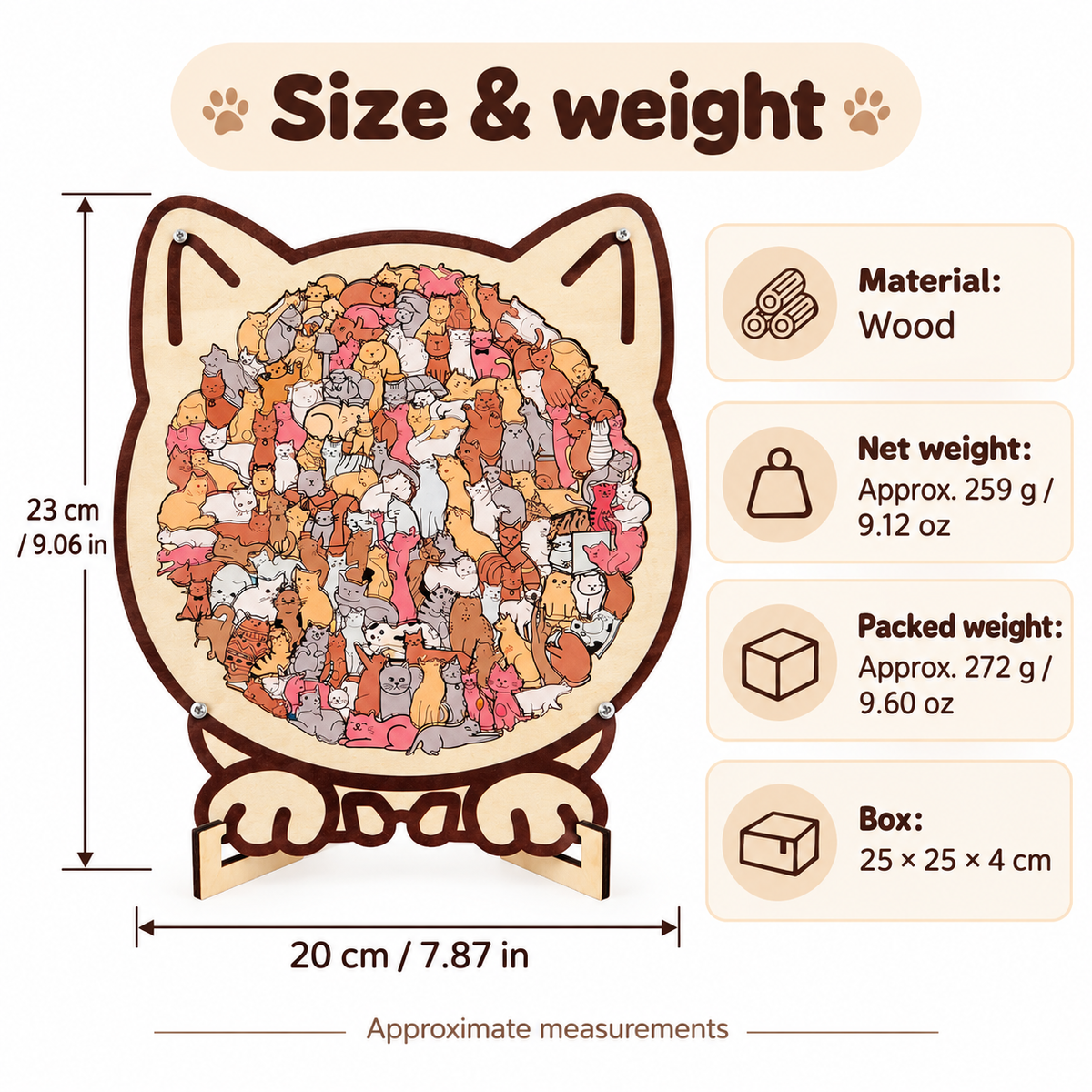 Maillard cat wooden puzzle: size weight