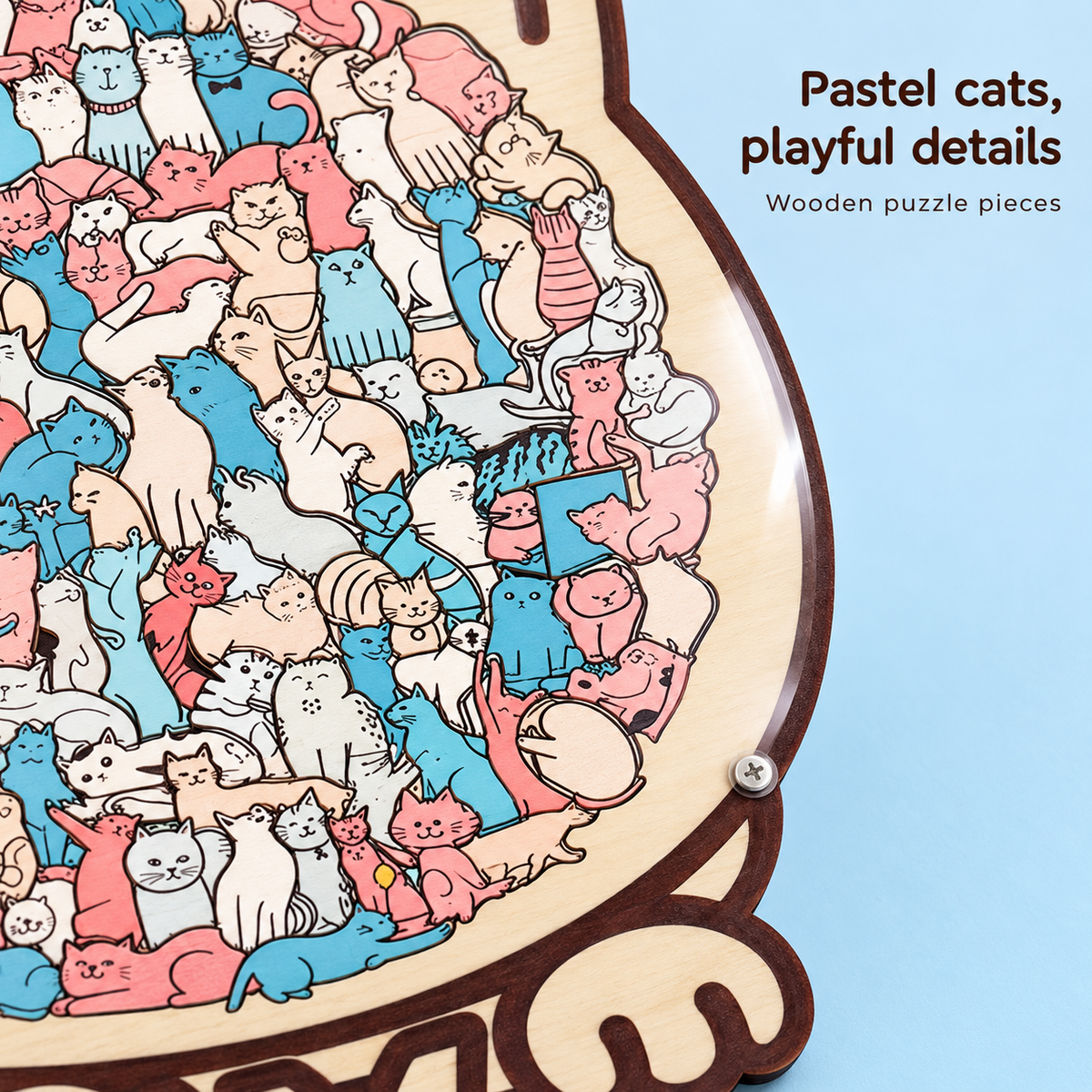 Macaron cat wooden puzzle: detail