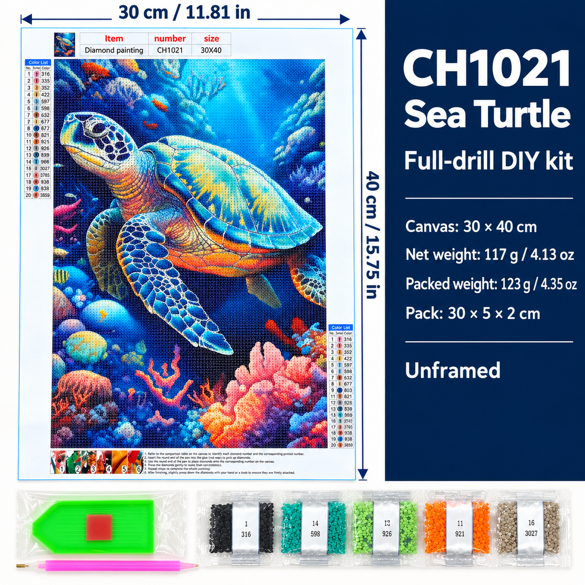 Sea Turtle diamond painting kit – Size CH1021