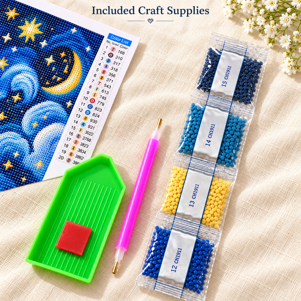 Starry Moon Cat Full-Drill Diamond Painting Kit — included craft supplies