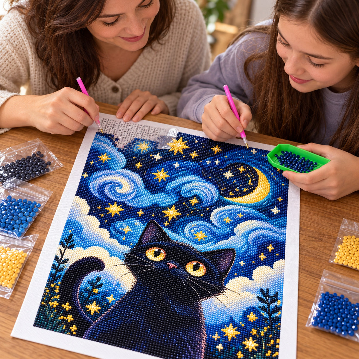 Starry Moon Cat Full-Drill Diamond Painting Kit — display inspiration