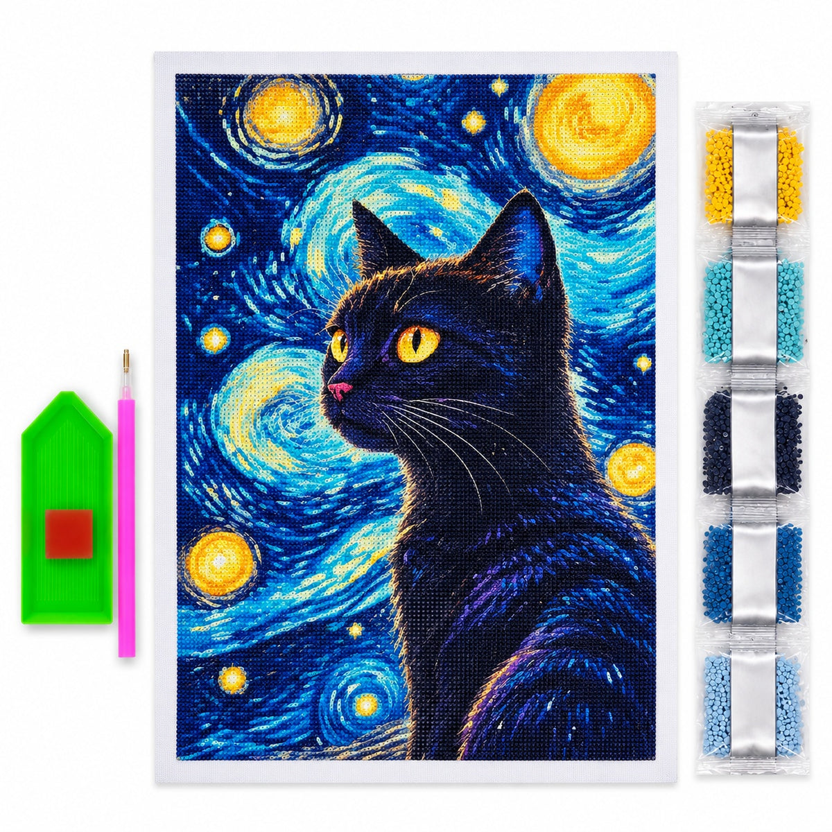 Moonlight cat CH1910 diamond painting kit — included kit