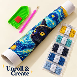 Moonlight cat CH1910 diamond painting kit — rolled canvas and tools