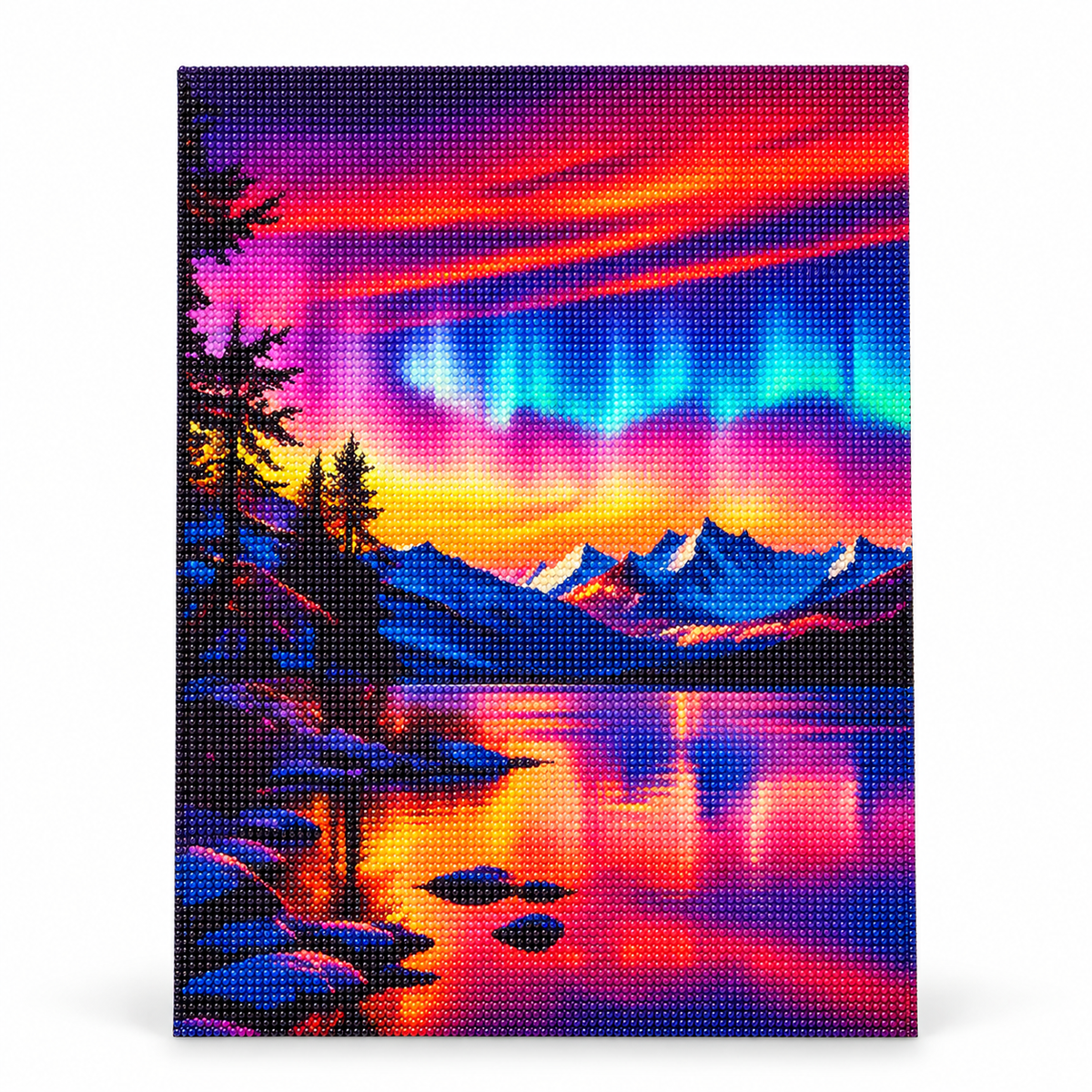 Aurora mountain lake diamond painting kit CH1982, completed design illustration