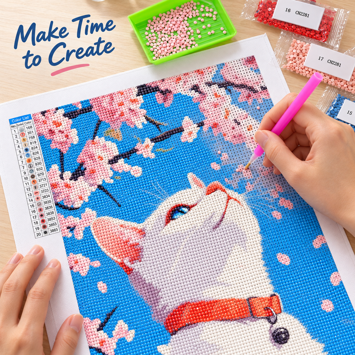 EN-0038-A diamond painting kit – DIY Process; styling props not included