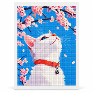 Cherry Blossom White Cat diamond painting kit CH2281; frame not included