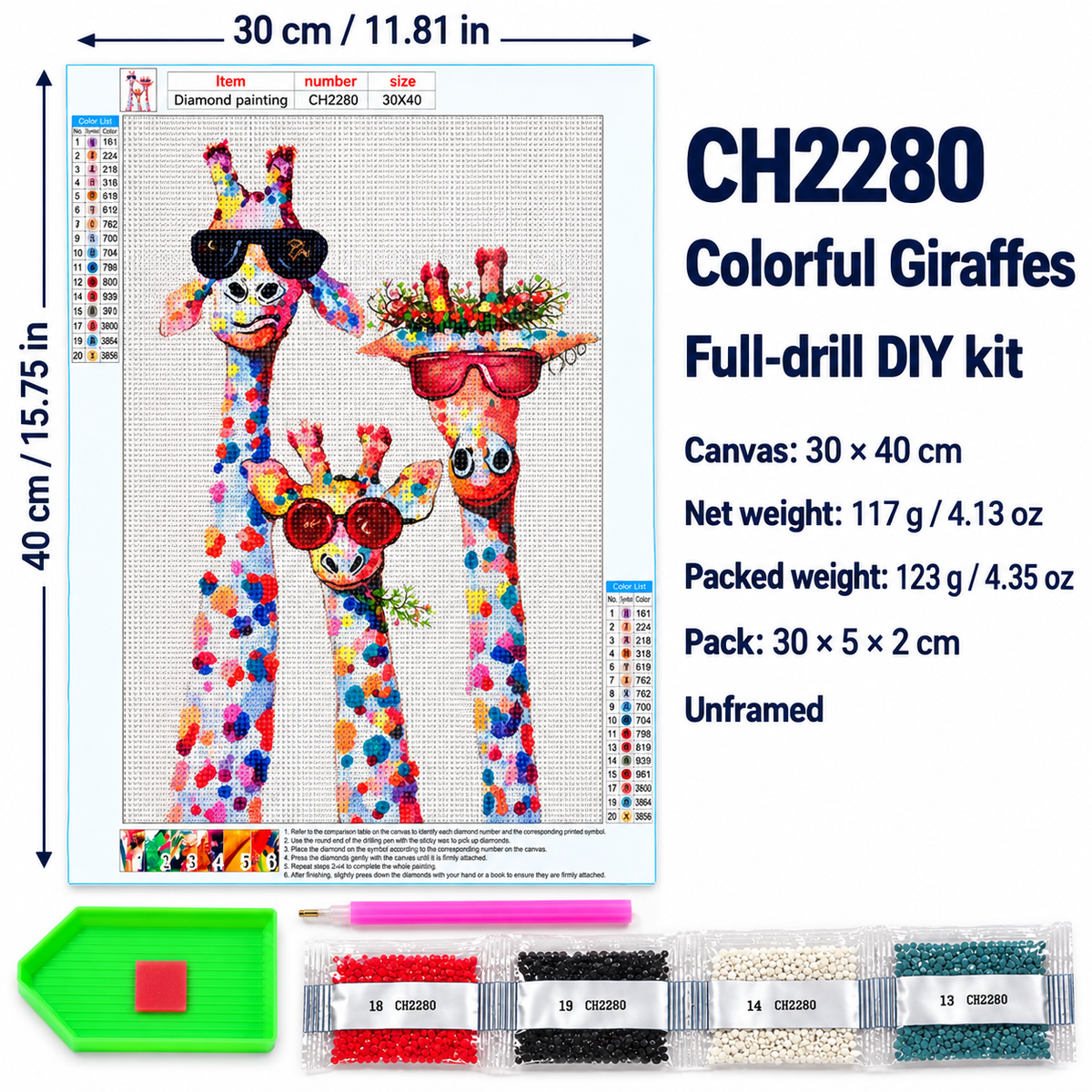 Colorful Giraffes diamond painting kit – Size CH2280