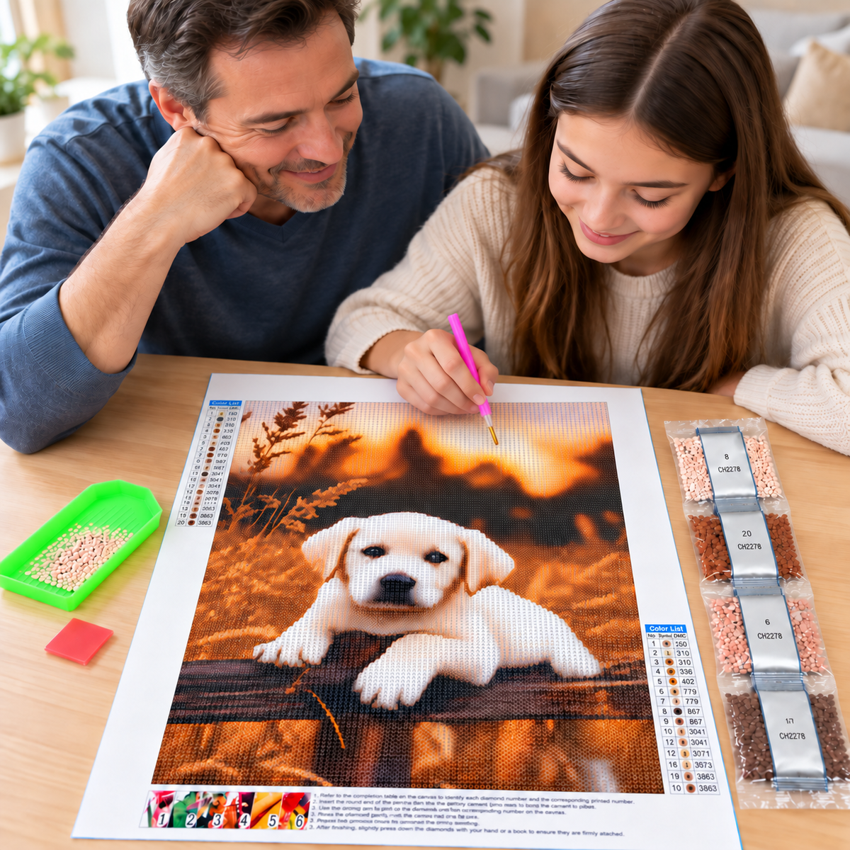 White Puppy diamond painting kit – Family CH2278