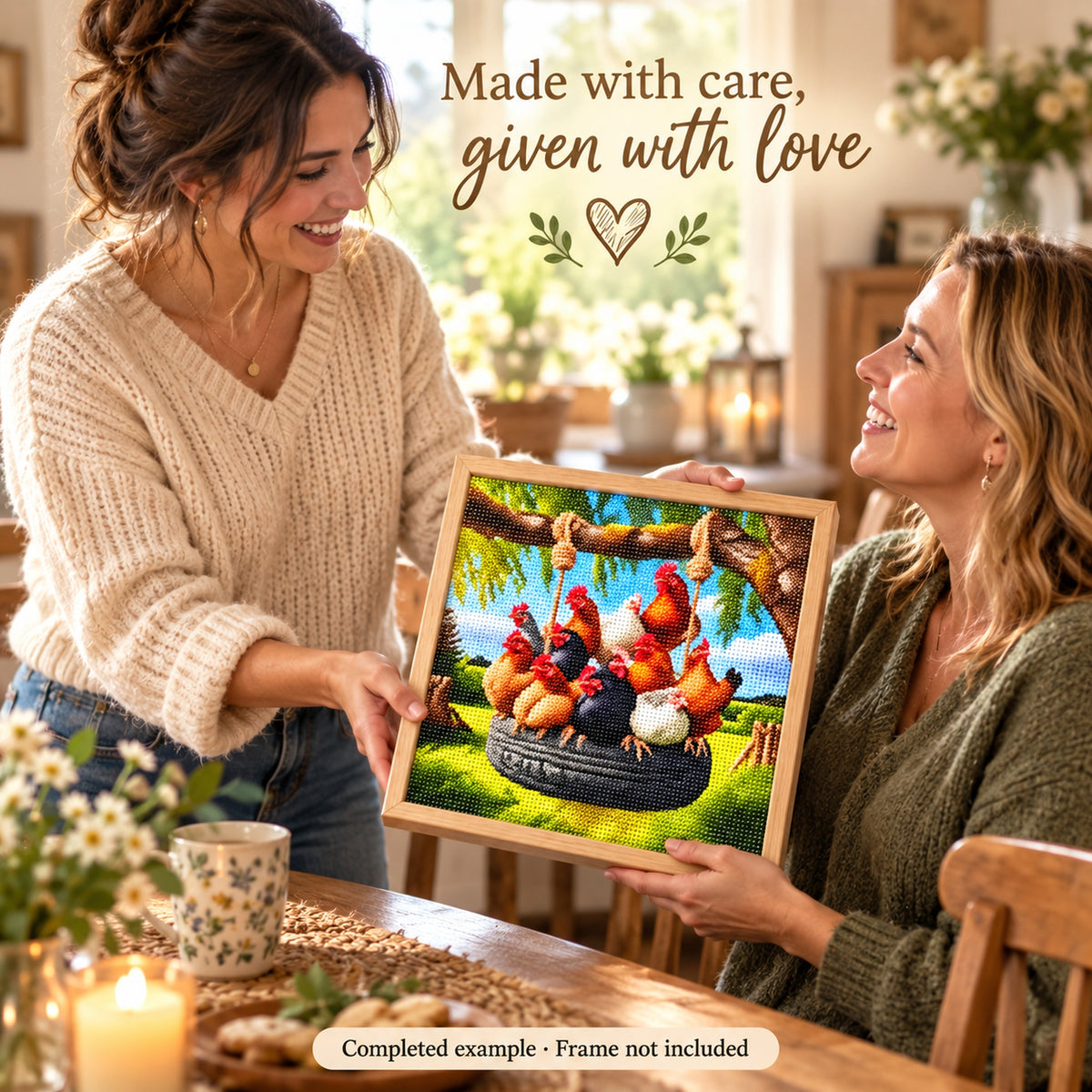 Chickens on a Tire Swing Diamond Painting Kit: gift inspiration; props and frames not included