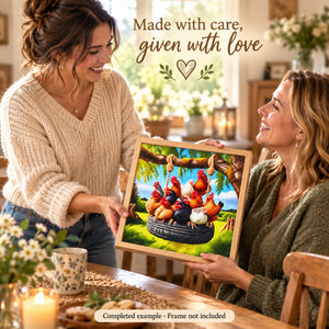 Chickens on a Tire Swing Diamond Painting Kit: gift inspiration; props and frames not included