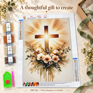 Cross and Flowers diamond painting kit, gift styling illustration