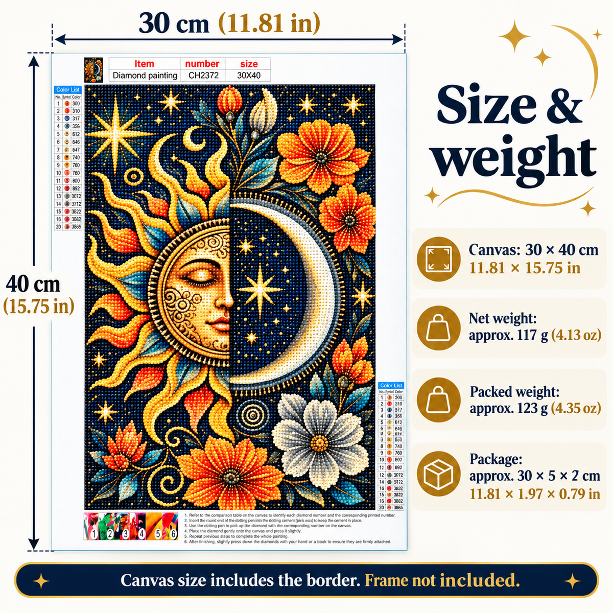 EN-0040-D diamond painting kit – Size Weight; styling props not included