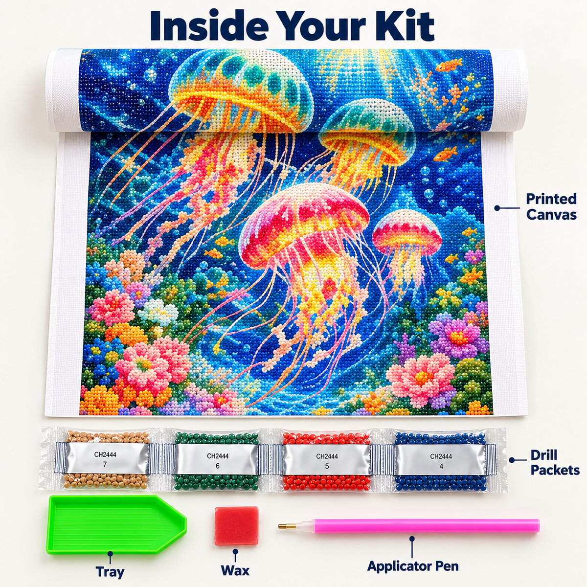 Deep-Sea Jellyfish Full-Drill Diamond Painting Kit — included craft supplies