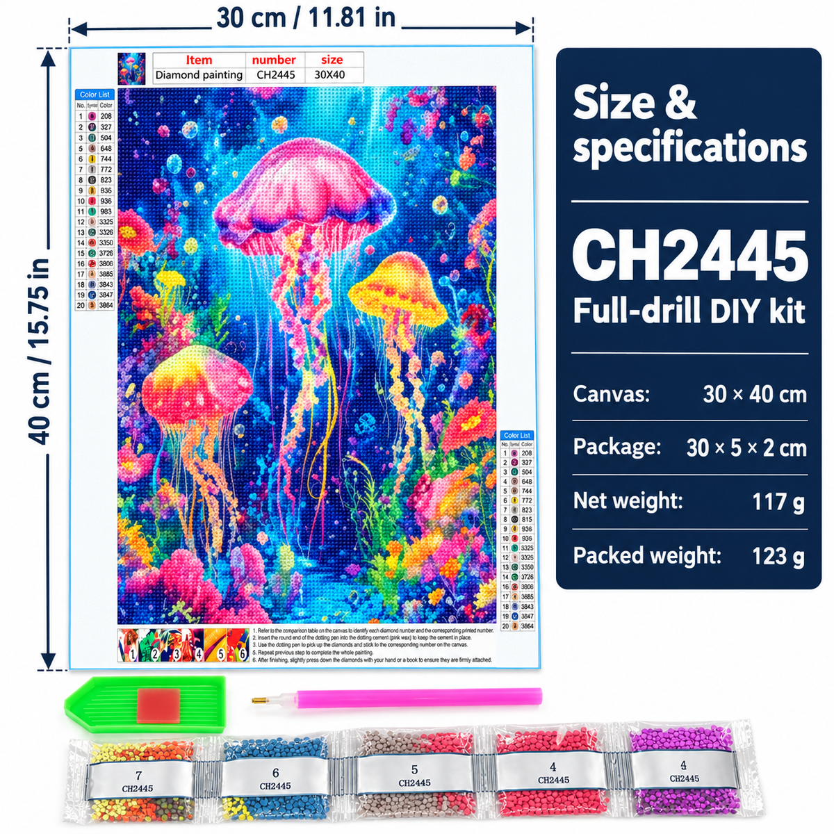 Colorful Jellyfish diamond painting kit – Size CH2445
