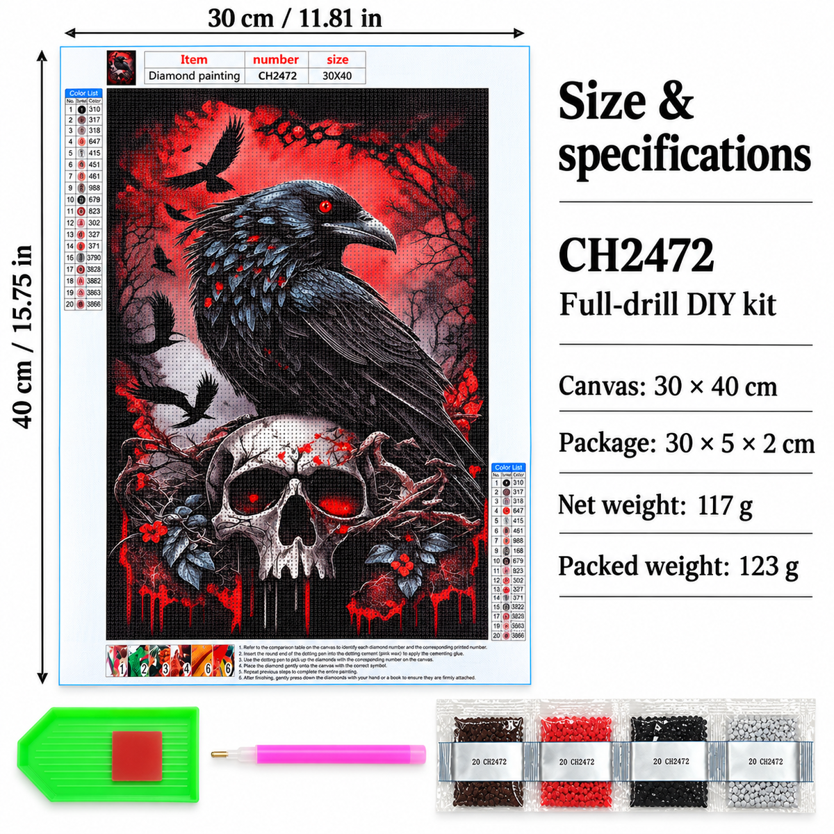 Raven and Skull diamond painting kit – Size CH2472