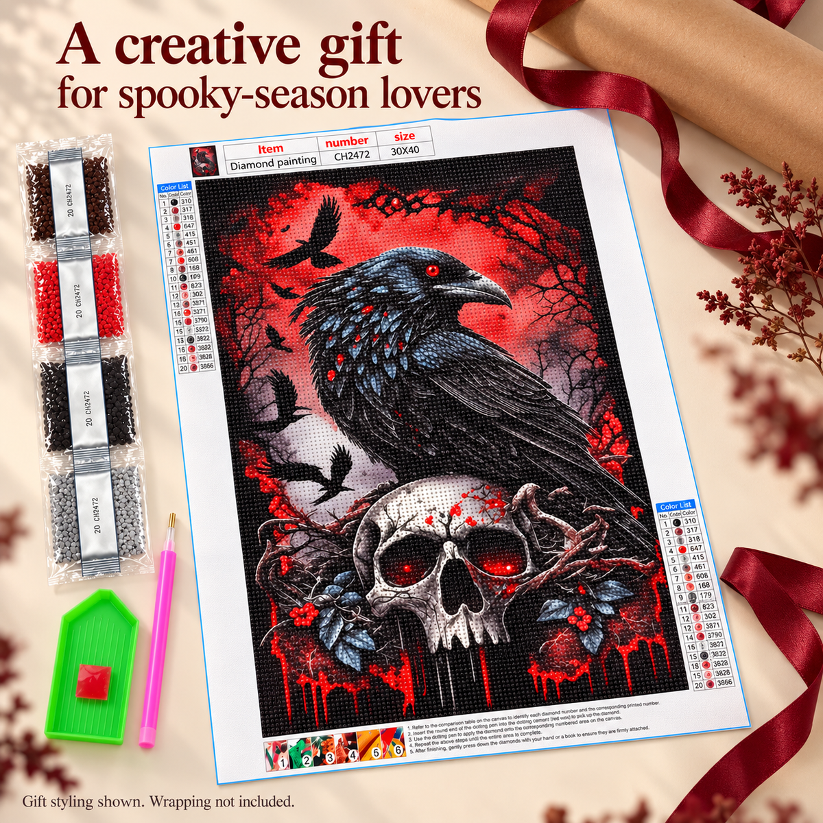 Raven and Skull diamond painting kit – Gift CH2472