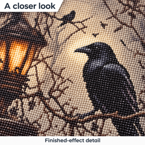 Raven & Lantern Halloween Diamond Painting Kit: illustrative finished detail