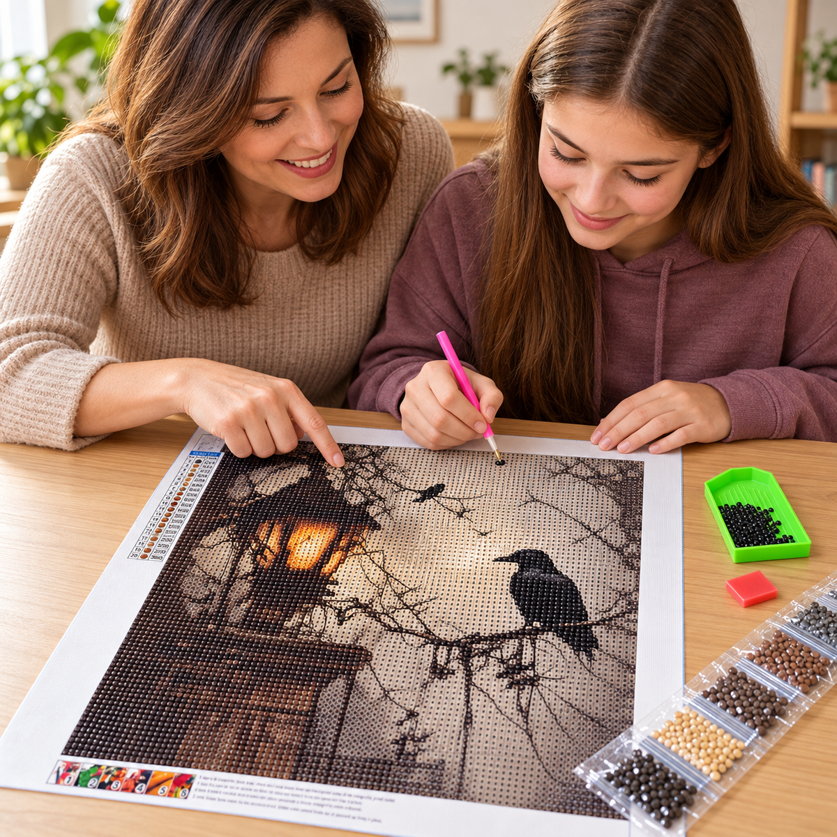 Raven & Lantern Halloween Diamond Painting Kit: illustrative crafting scene