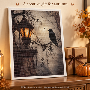 Raven & Lantern Halloween Diamond Painting Kit: gift inspiration; props and frames not included