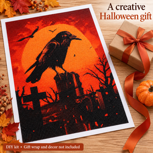 Raven and Orange Moon diamond painting kit, gift styling illustration