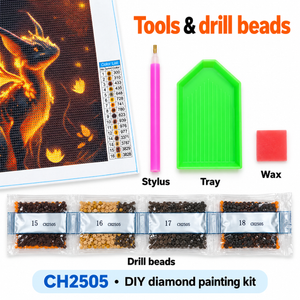 Golden Dragon diamond painting kit, included canvas drills and tools