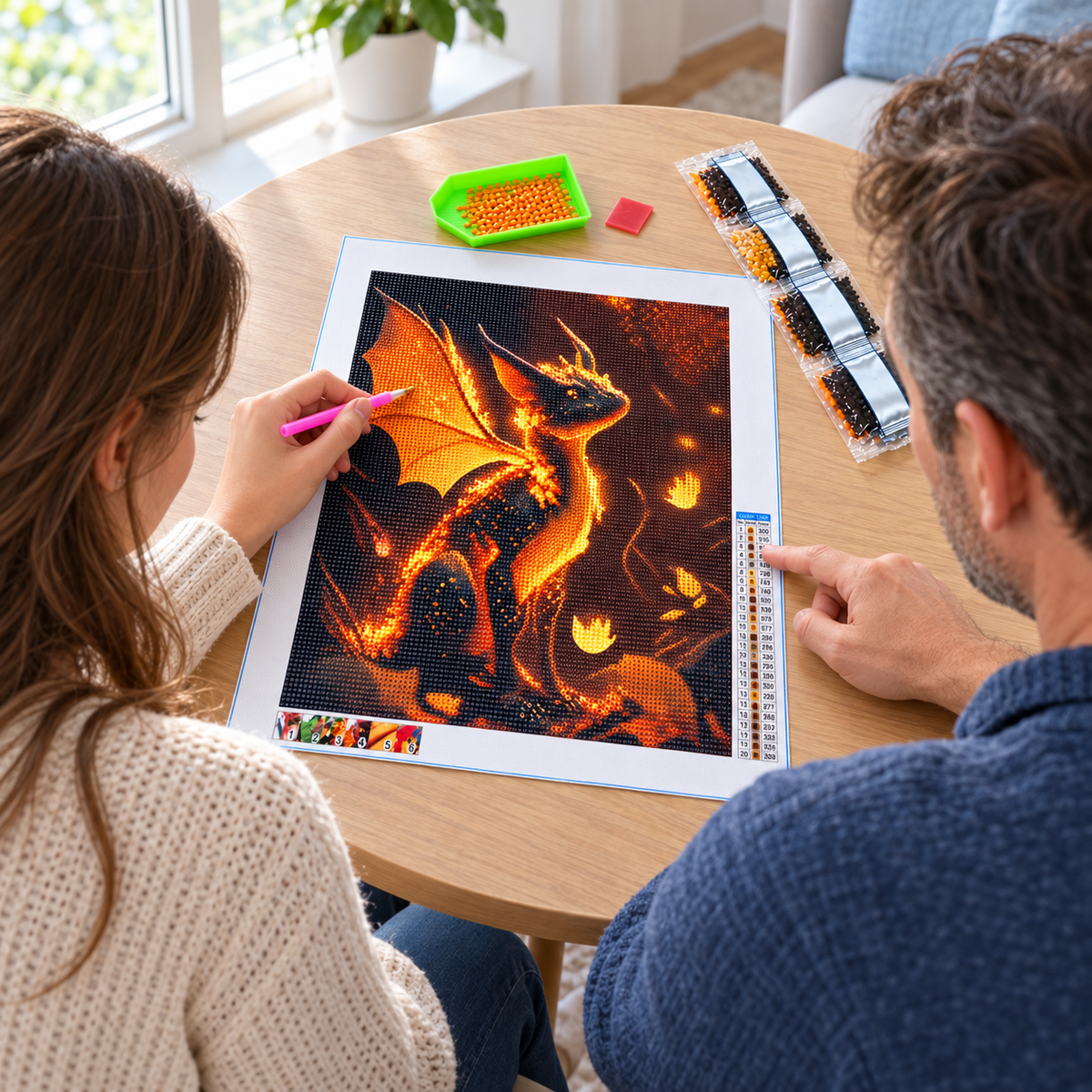 Golden Dragon diamond painting kit, crafting lifestyle illustration