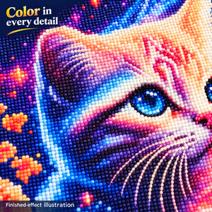 Colorful Cat and Flowers diamond painting kit, design detail illustration