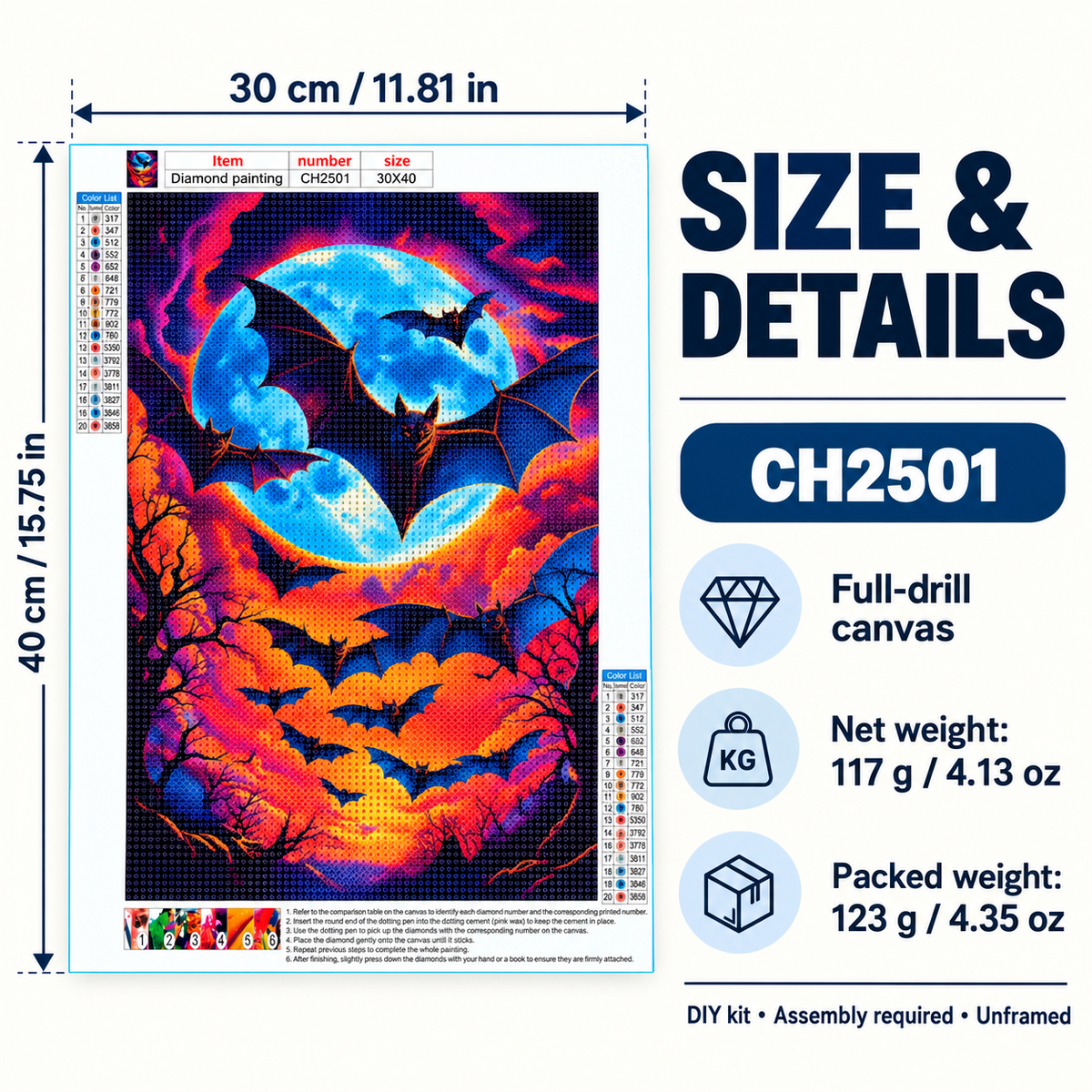 EN-0046-D diamond painting kit – Size Weight; styling props not included