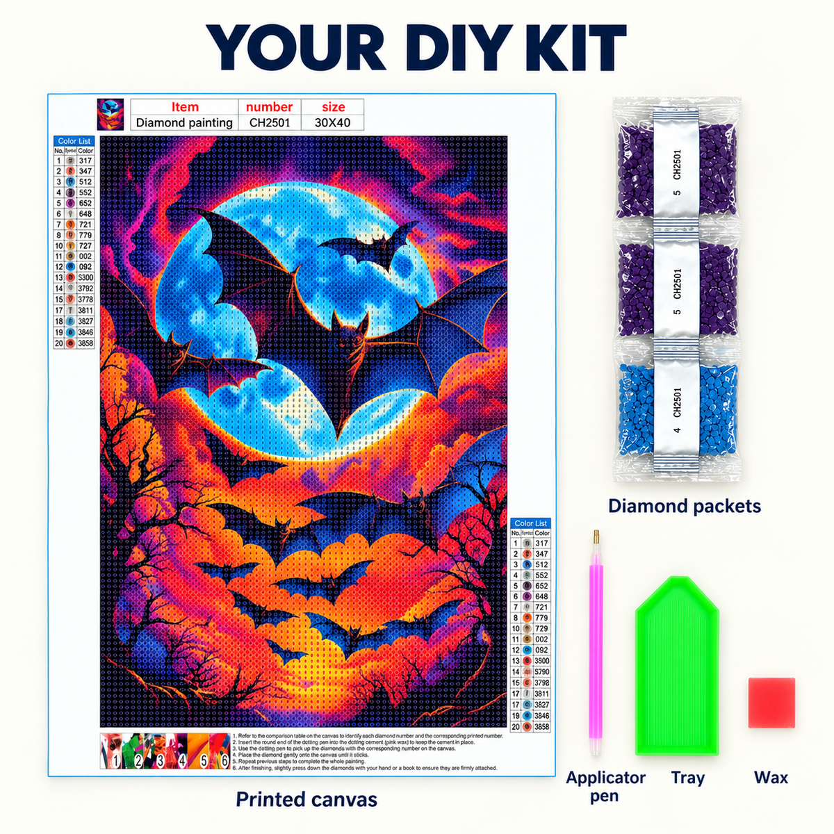 EN-0046-D diamond painting kit – Kit Contents; styling props not included
