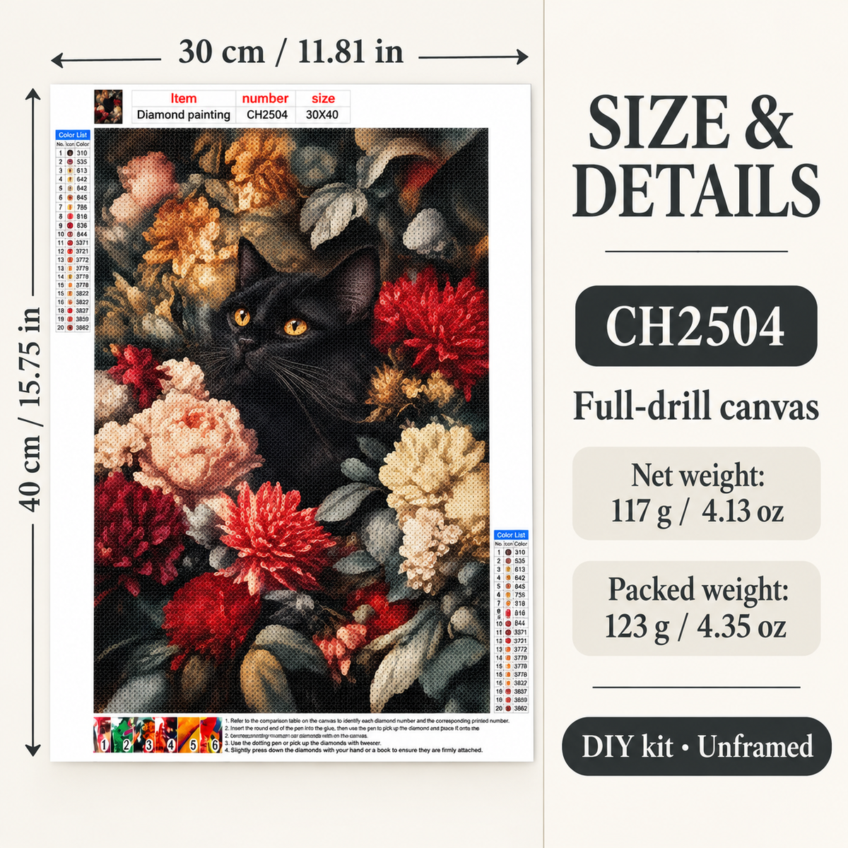 EN-0046-E diamond painting kit – Size Weight; styling props not included