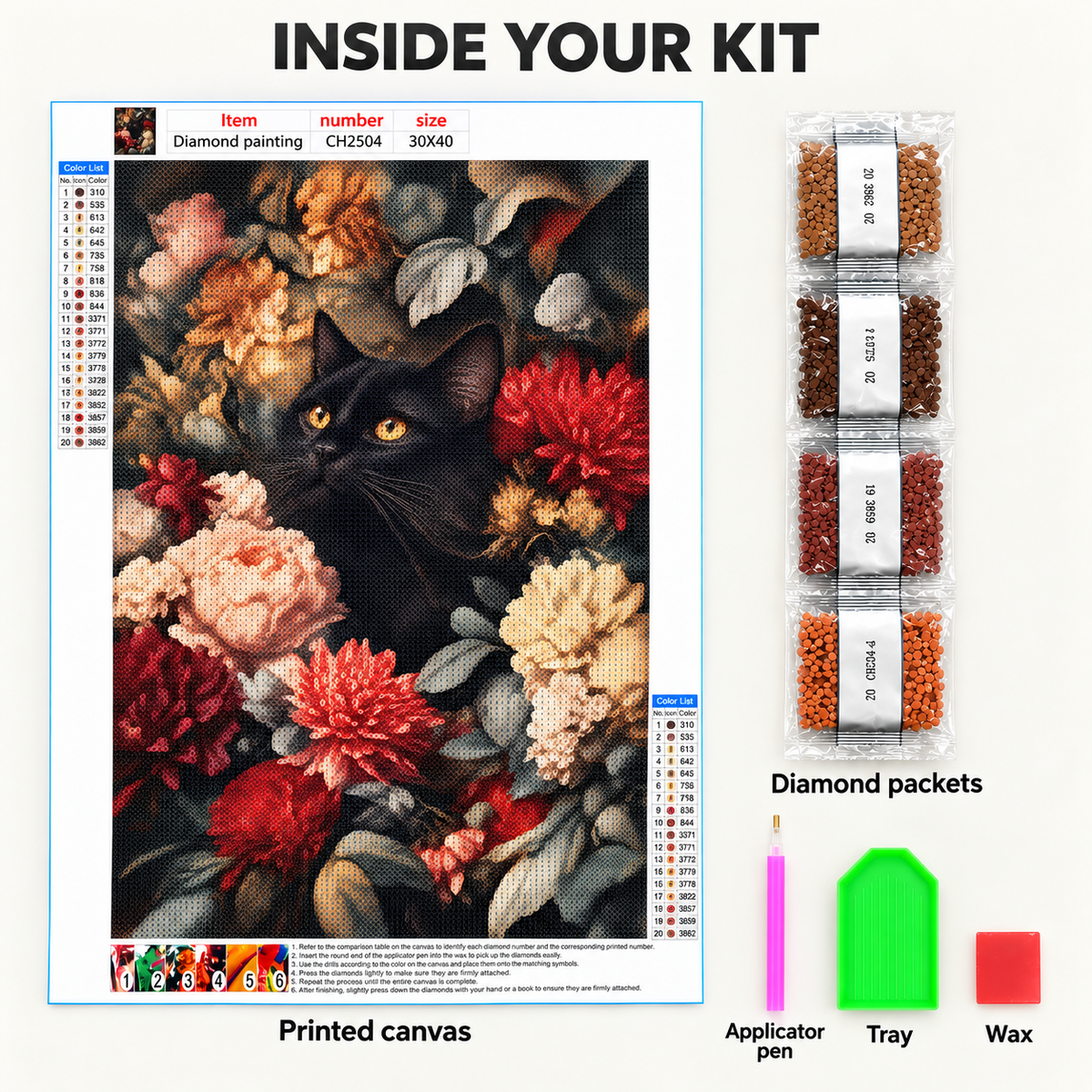 EN-0046-E diamond painting kit – Kit Contents; styling props not included