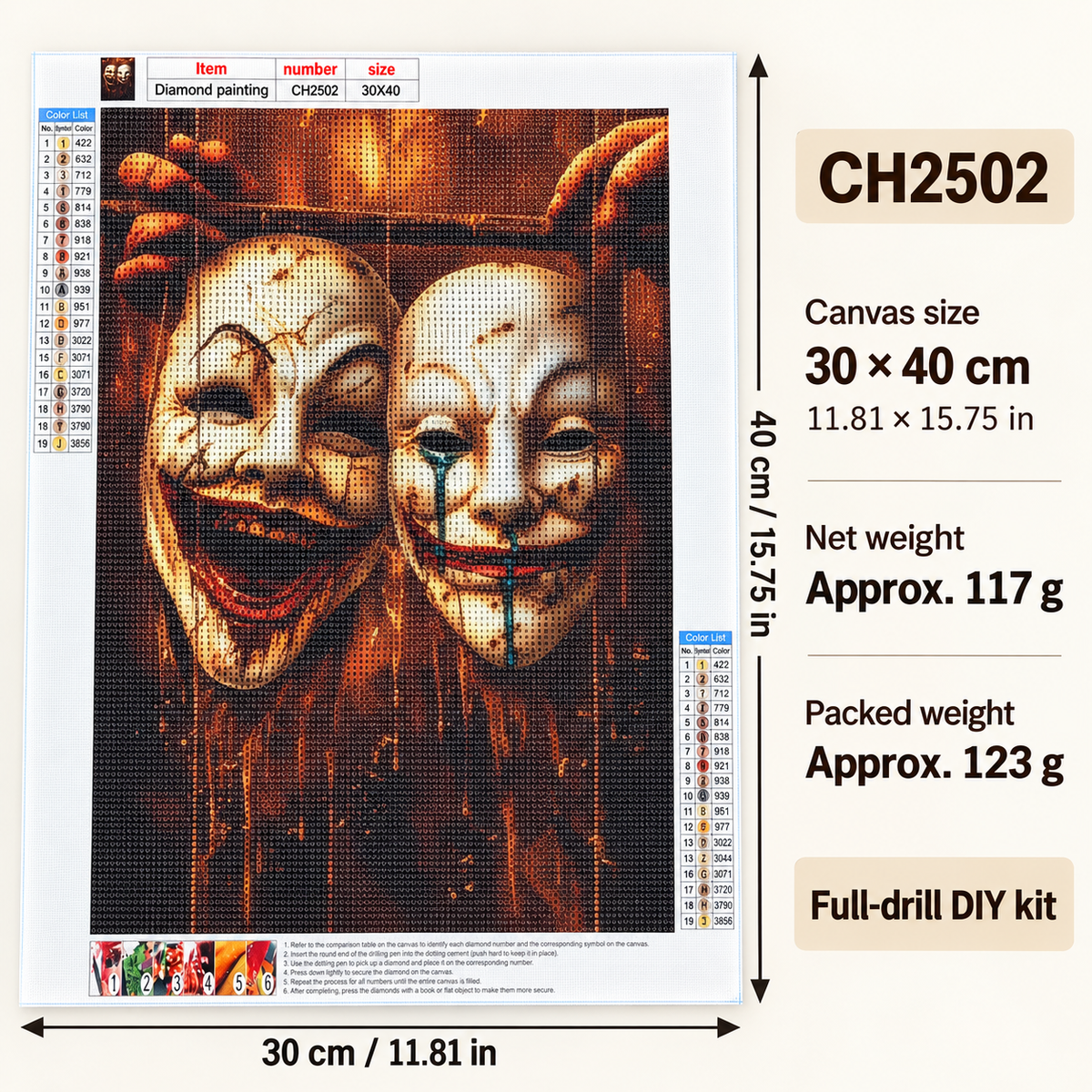CH2502 canvas size and weight information