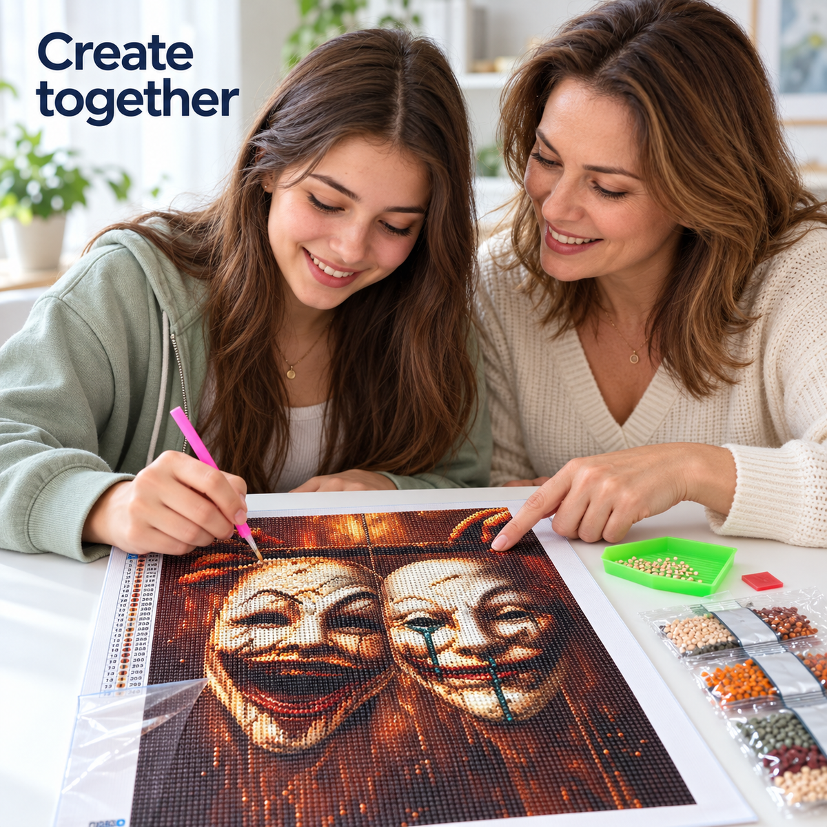 Halloween Masks Diamond Painting Kit: illustrative crafting scene