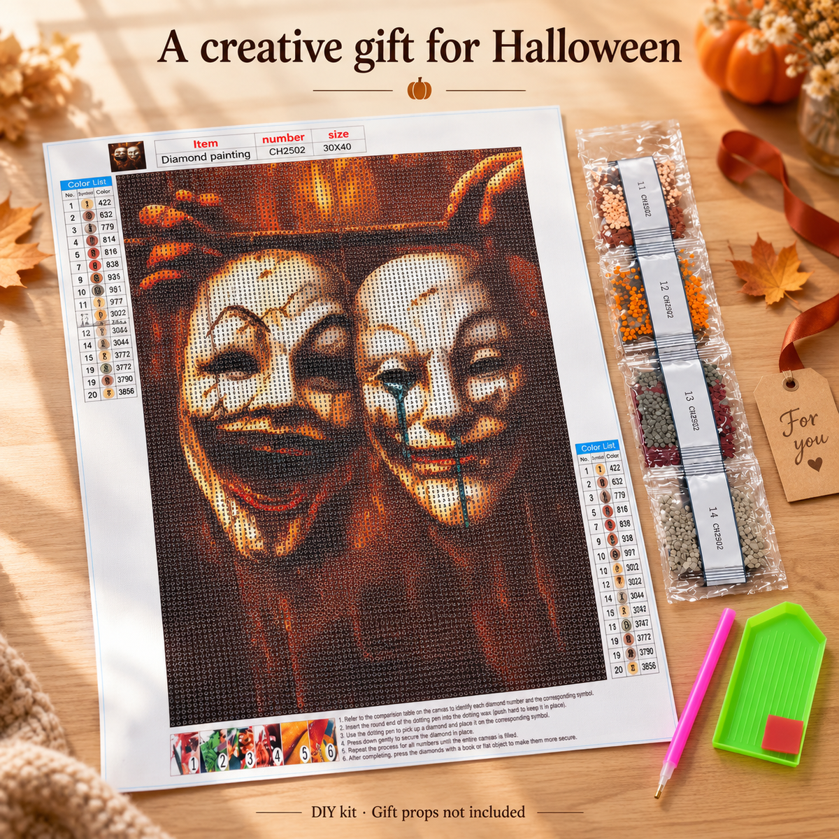 Halloween Masks Diamond Painting Kit: gift inspiration; props and frames not included