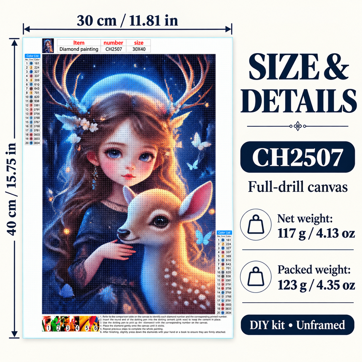 EN-0046-H diamond painting kit – Size Weight; styling props not included