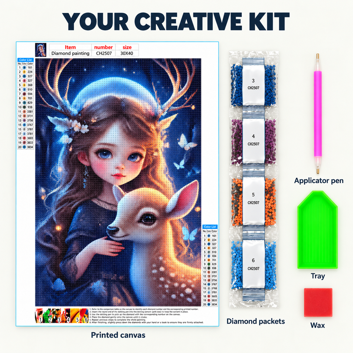 EN-0046-H diamond painting kit – Kit Contents; styling props not included