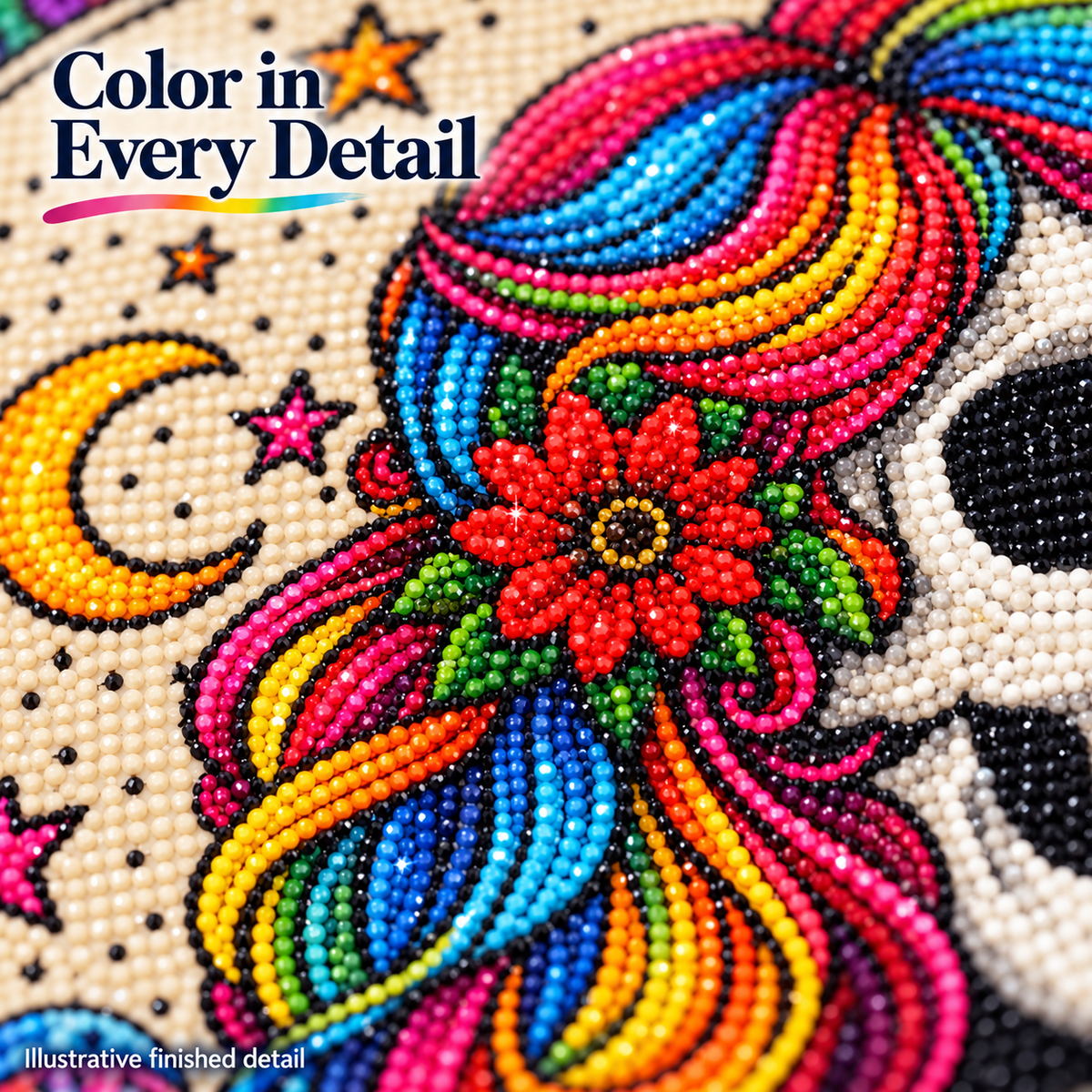 Colorful Hair Skeleton Full-Drill Diamond Painting Kit – 30 × 40 cm — Color Detail
