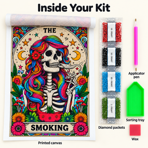 Colorful Hair Skeleton Full-Drill Diamond Painting Kit – 30 × 40 cm — Kit Contents