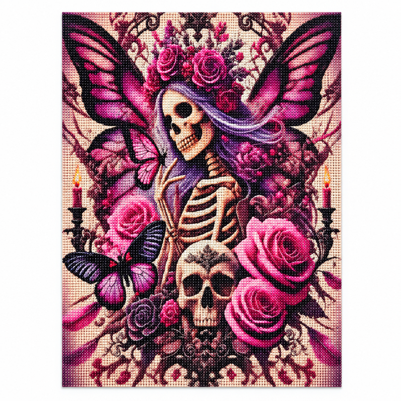 Skeleton Roses and Butterflies Diamond Painting Kit