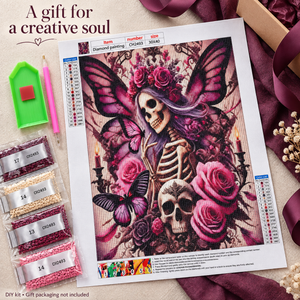 Skeleton Roses and Butterflies diamond painting kit, gift styling illustration