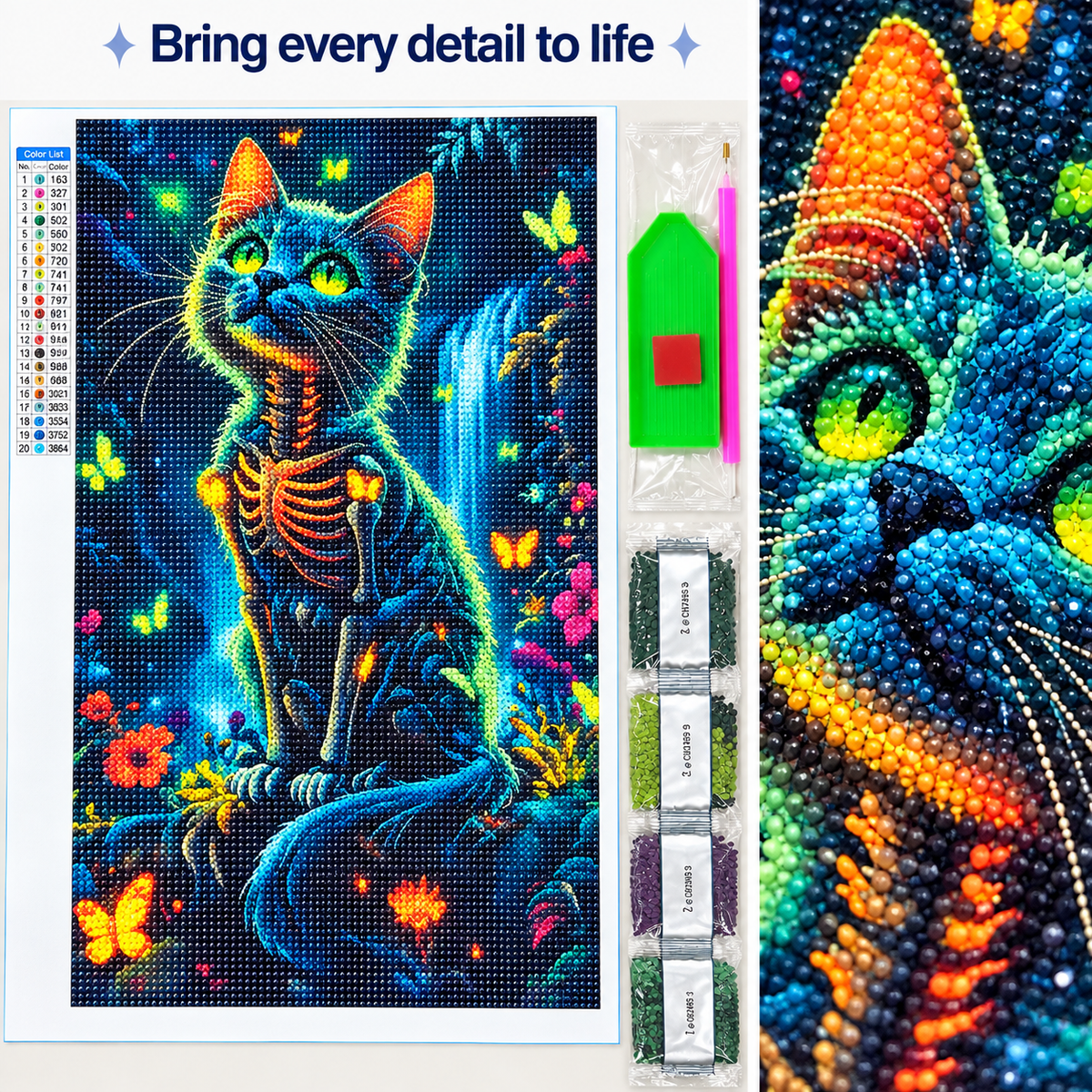 Skeleton Cat diamond painting kit – Detail CH2495