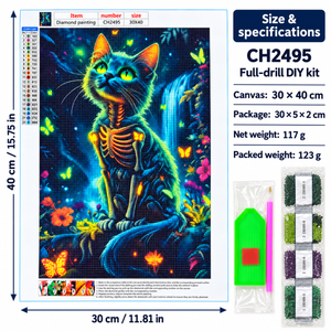Skeleton Cat diamond painting kit – Size CH2495