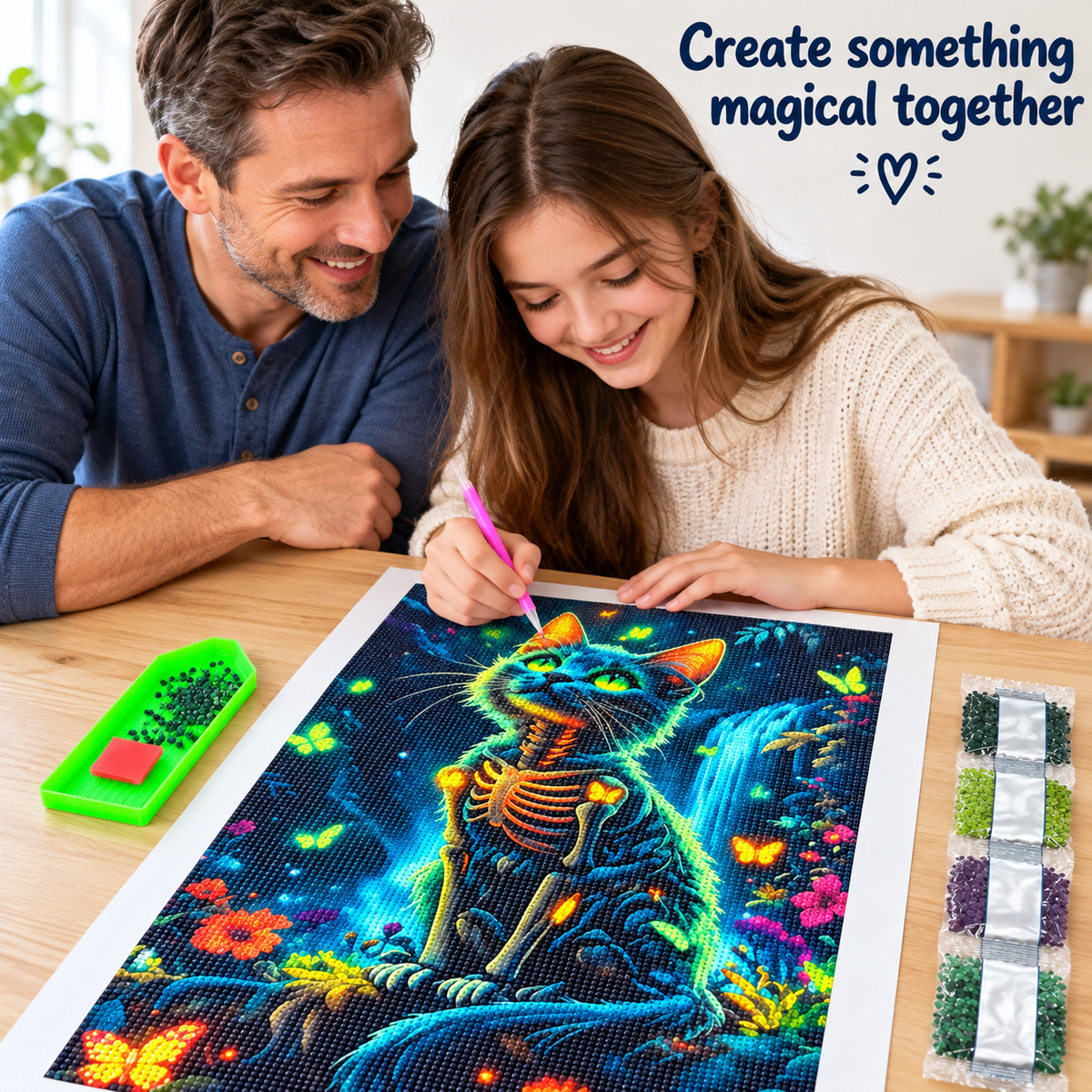 Skeleton Cat diamond painting kit – Crafting CH2495