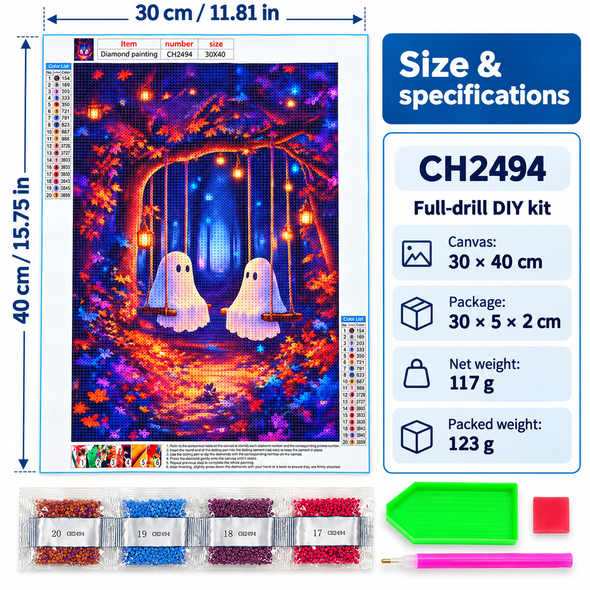 Ghosts on Swings diamond painting kit – Size CH2494