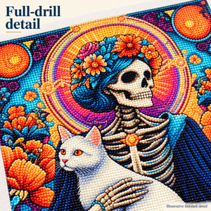 The Cat Lady Skeleton Diamond Painting Kit: illustrative finished detail
