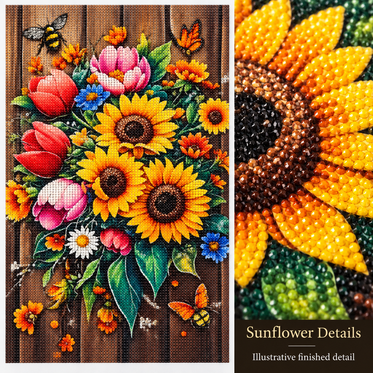 Illustrative finished sunflower drill detail