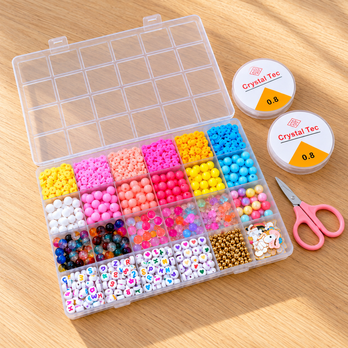 Overview of the unicorn bead bracelet making kit