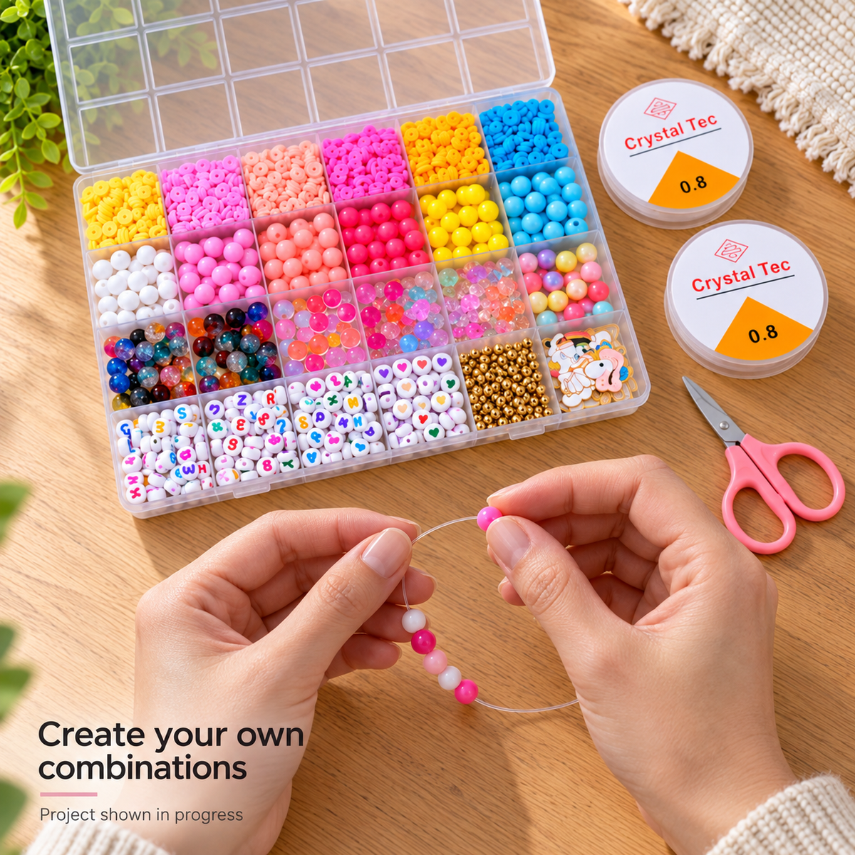 Bracelet making activity with the unicorn bead kit